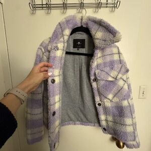 7 For All Mankind Lavender Plaid Teddy Jacket